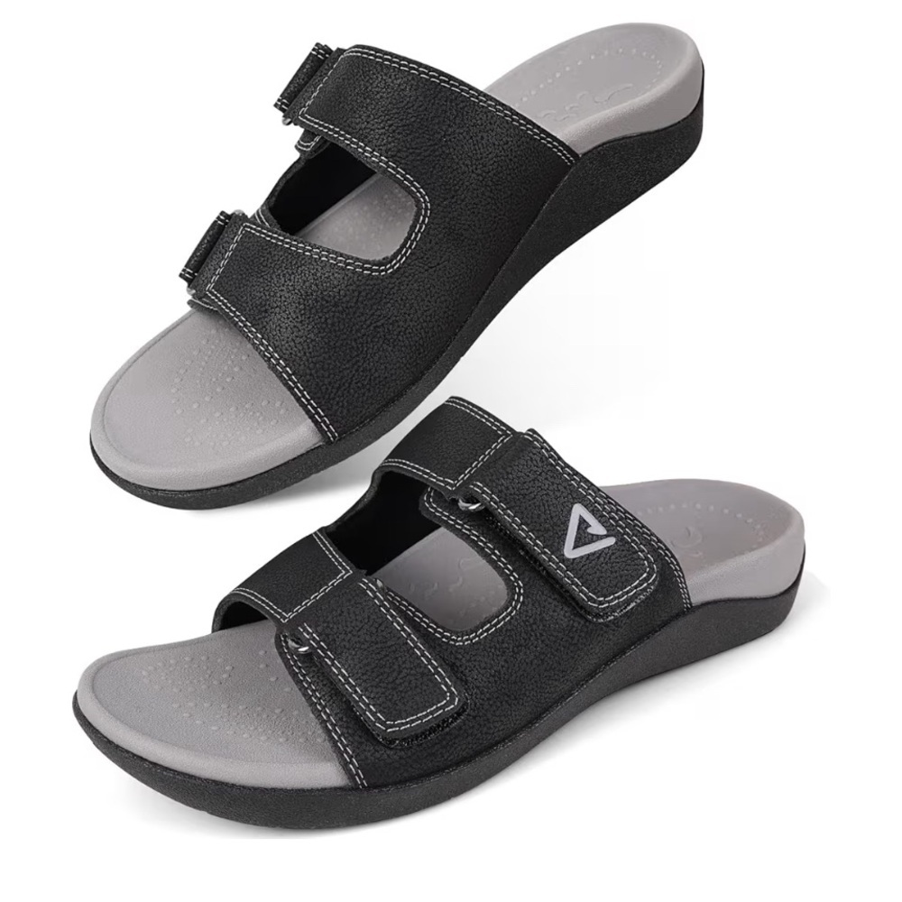 V Step Orthopedic Slides Womens Size 10 Mens 9 Black Adjustable Arch Support New - Picture 1 of 7